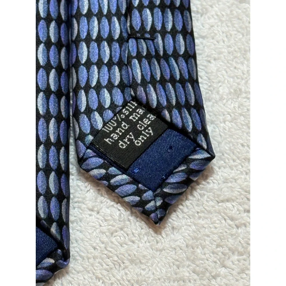 Cocktail Colors Mens Silk Necktie Blue Grey Geometric Oval Pattern Hand Made